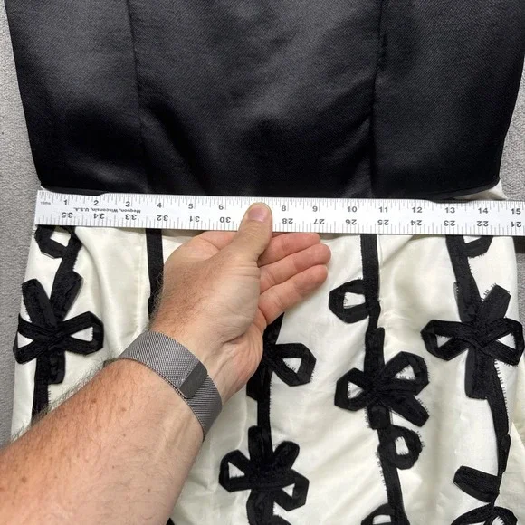 Lilly Pulitzer Black White Silk Strapless Cocktail Dress Women's 10 Bow Applique - Picture 6 of 11